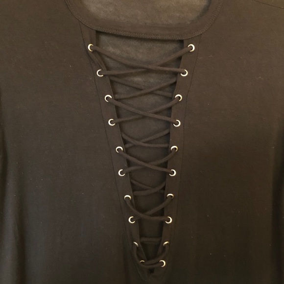 Black Lace-Up T-shirt - Picture 3 of 5